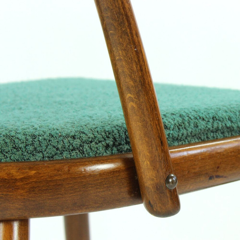 Set of 4 vintage chairs for Interior Praha in benchwood and green fabric