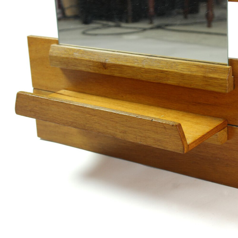 Vintage coat rack with mirror and shelves in wood and metal 1960