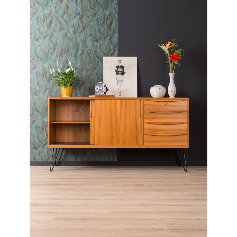 Vintage german sideboard in walnut and steel 1950