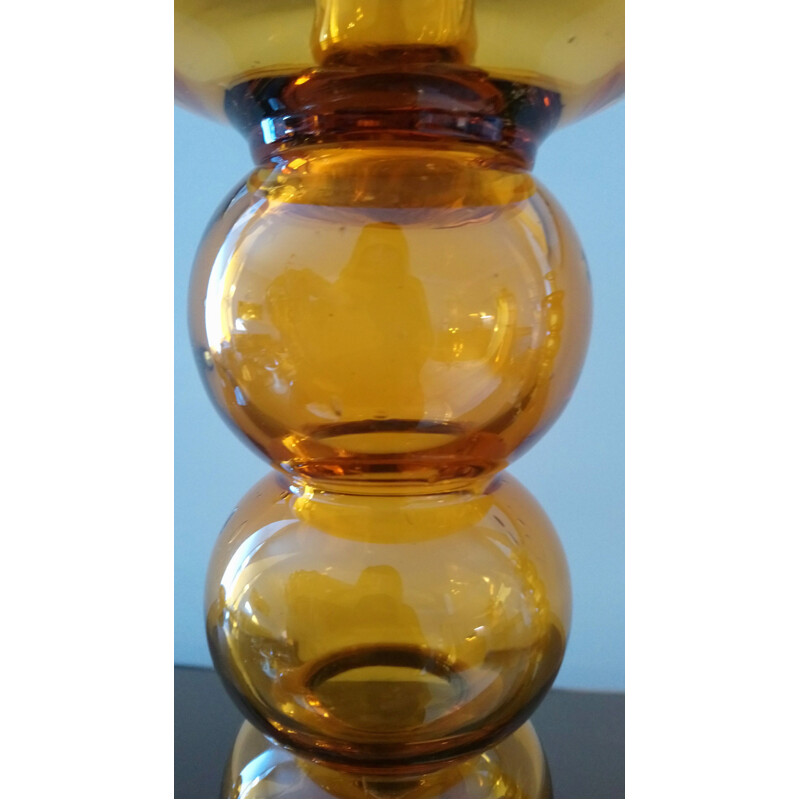 Pair of vintage Space Age candlesticks in amber glass 1970