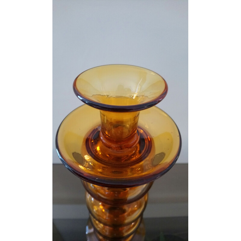 Pair of vintage Space Age candlesticks in amber glass 1970