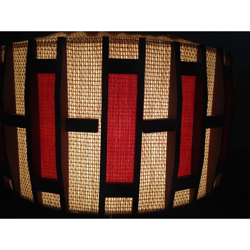 Vintage scandinavian beige teak hanging lamp 1960