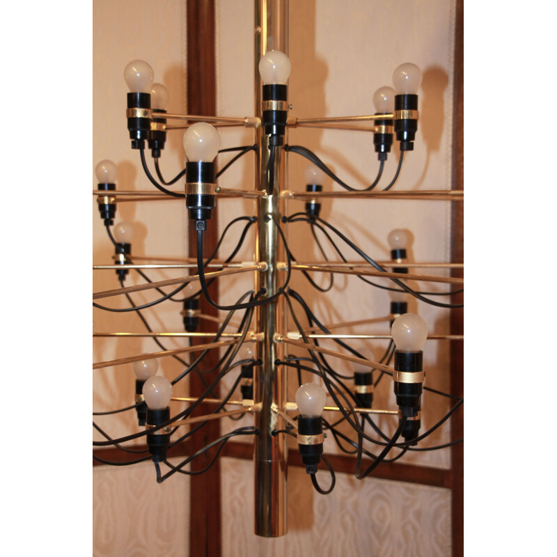 Vintage 2097/30 chandelier for Arteluce in golden steel 1950