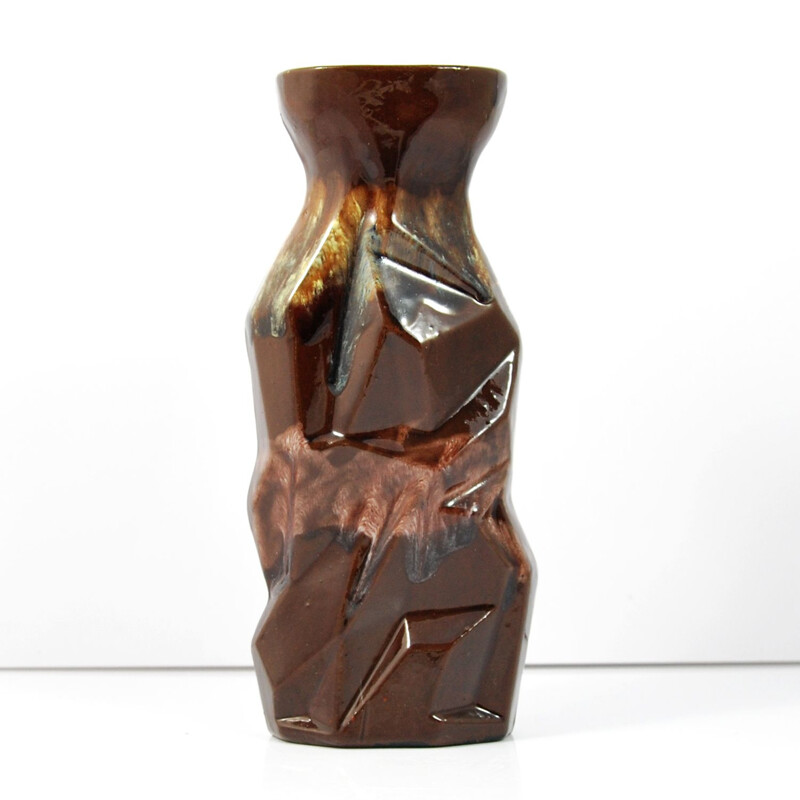 Vintage brown ceramic vase by Spółdzielnia Reflex 1970