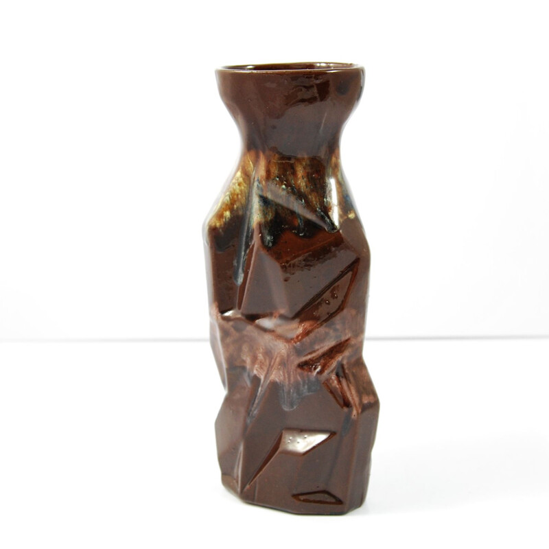 Vintage brown ceramic vase by Spółdzielnia Reflex 1970