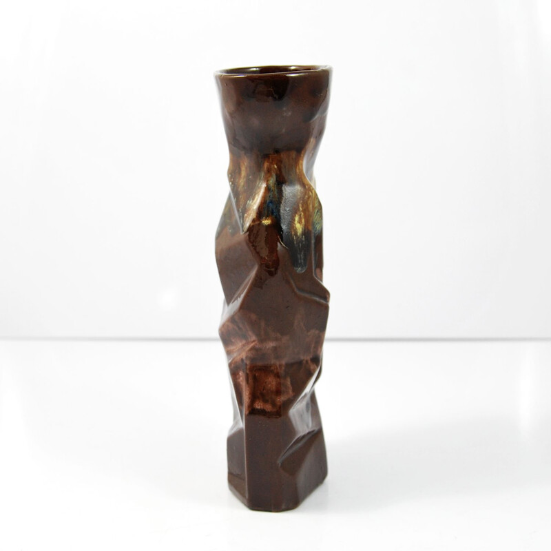 Vintage brown ceramic vase by Spółdzielnia Reflex 1970