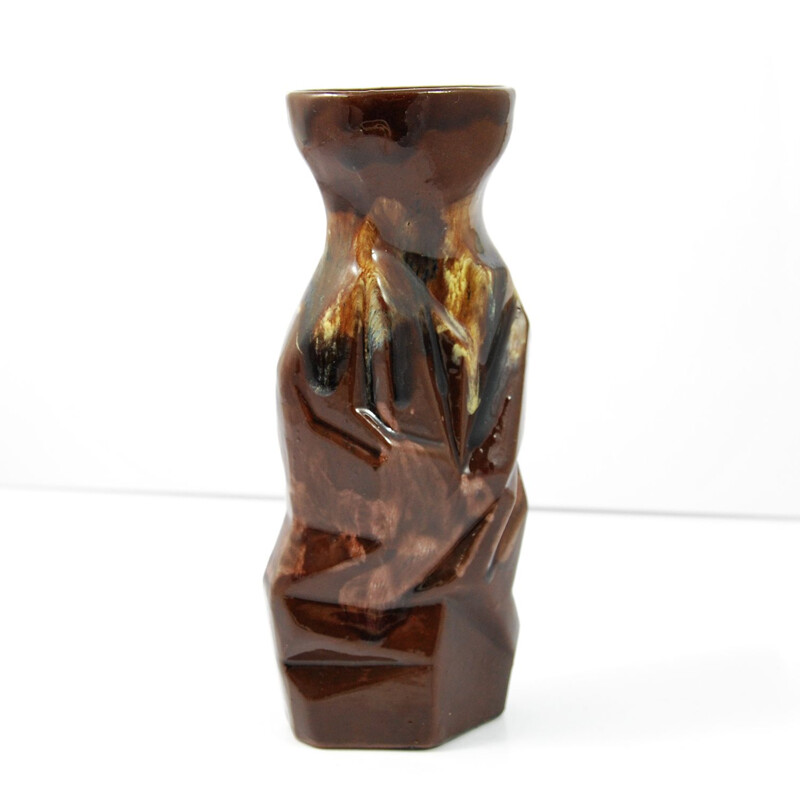 Vintage brown ceramic vase by Spółdzielnia Reflex 1970
