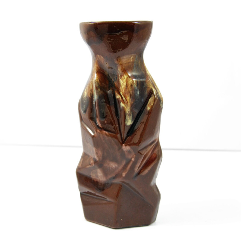 Vintage brown ceramic vase by Spółdzielnia Reflex 1970