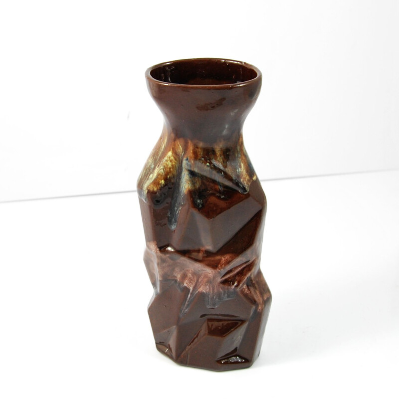 Vintage brown ceramic vase by Spółdzielnia Reflex 1970