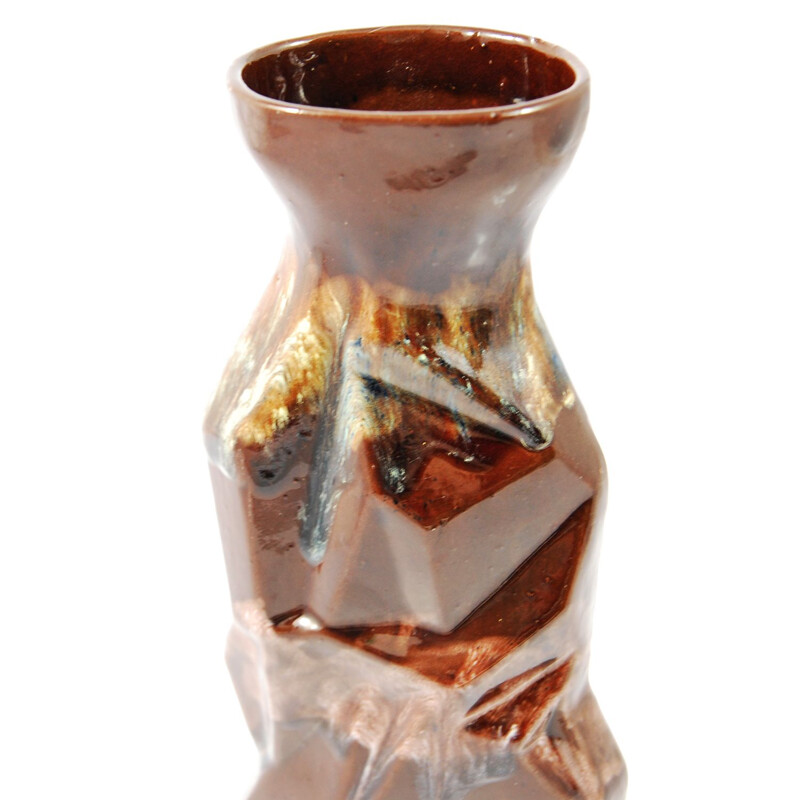 Vase vintage par Spółdzielnia Reflex en céramique marron 1970