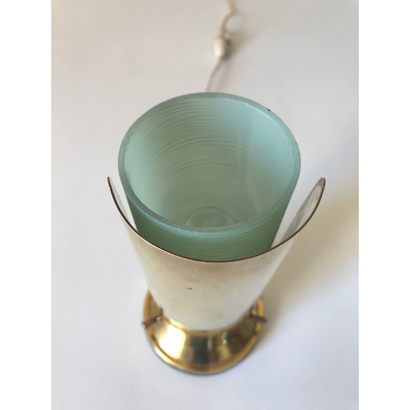 Lampe vintage française en verre et laiton 1960