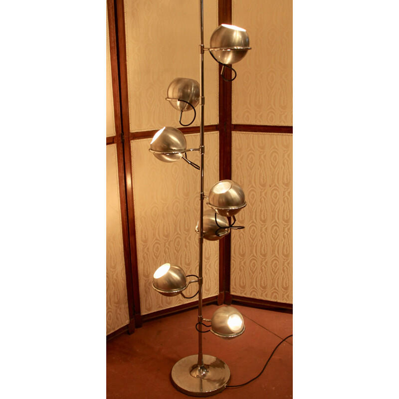 French vintage floor lamp in steel and aluminium 1960