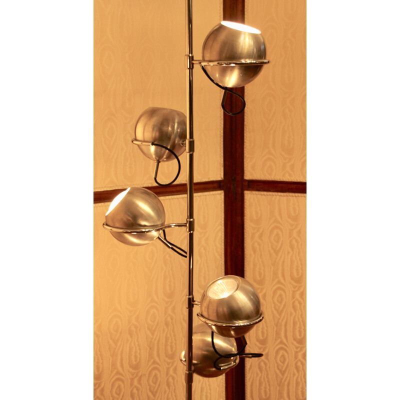 French vintage floor lamp in steel and aluminium 1960