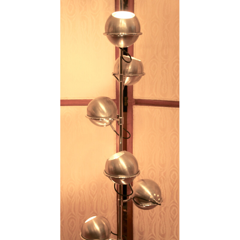 French vintage floor lamp in steel and aluminium 1960