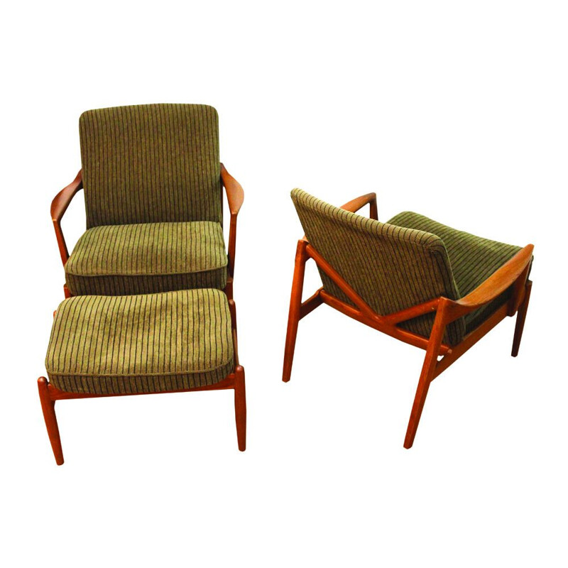 Set of 2 vintage Danish lounge chairs and ottoman "125" by Tove & Edvard Kindt-Larsen for France & Son