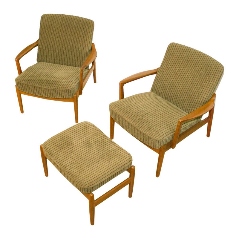 Set of 2 vintage Danish lounge chairs and ottoman "125" by Tove & Edvard Kindt-Larsen for France & Son