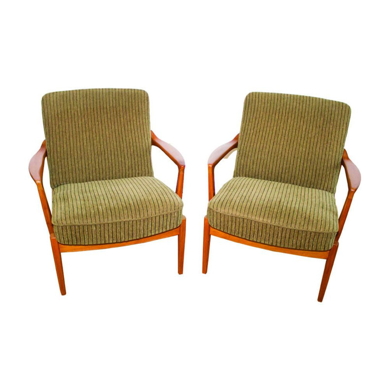 Set of 2 vintage Danish lounge chairs and ottoman "125" by Tove & Edvard Kindt-Larsen for France & Son