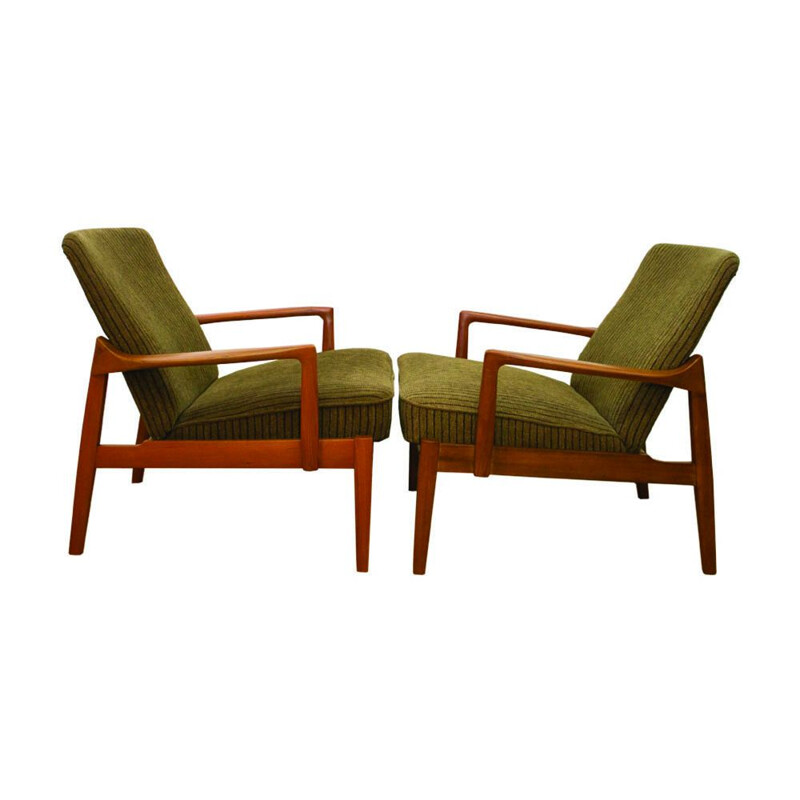Suite de 2 fauteuils et ottoman vintage danois "125" par Tove & Edvard Kindt-Larsen pour France & Son