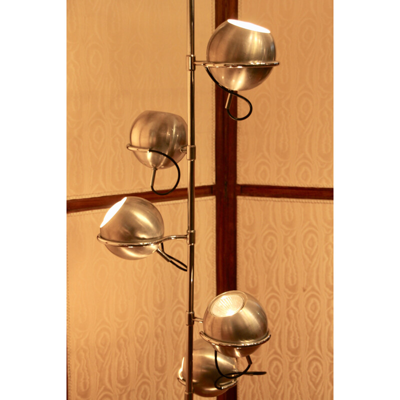 French vintage floor lamp in steel and aluminium 1960