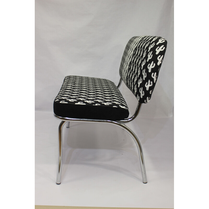 Vintage seat in steel and fabric black and white 1950