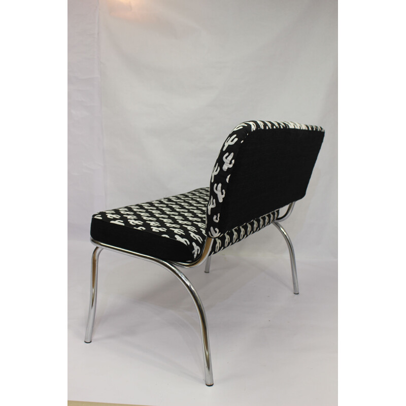 Vintage seat in steel and fabric black and white 1950