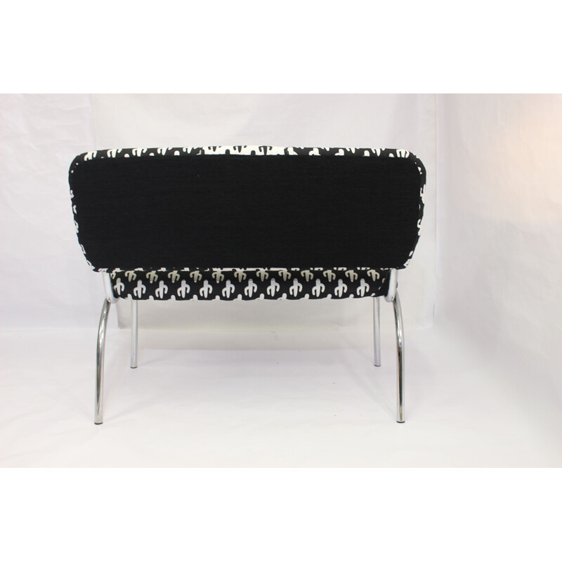 Vintage seat in steel and fabric black and white 1950