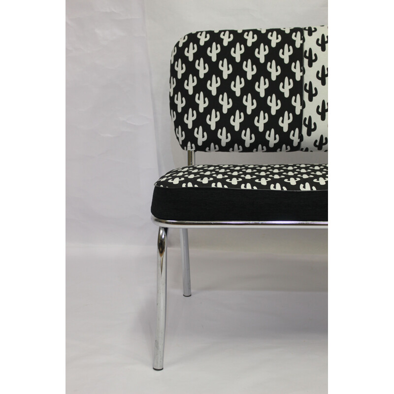 Vintage seat in steel and fabric black and white 1950