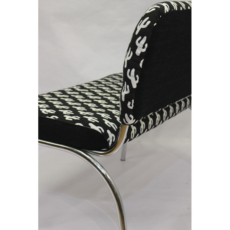 Vintage seat in steel and fabric black and white 1950