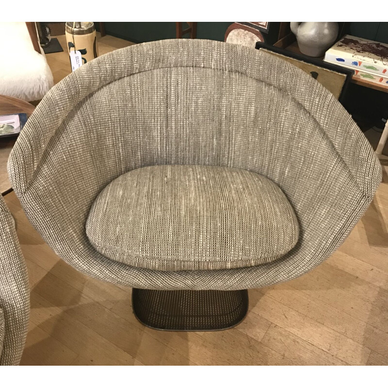 Pair of vintage armchairs by Warren Platner in gray cotton 1960