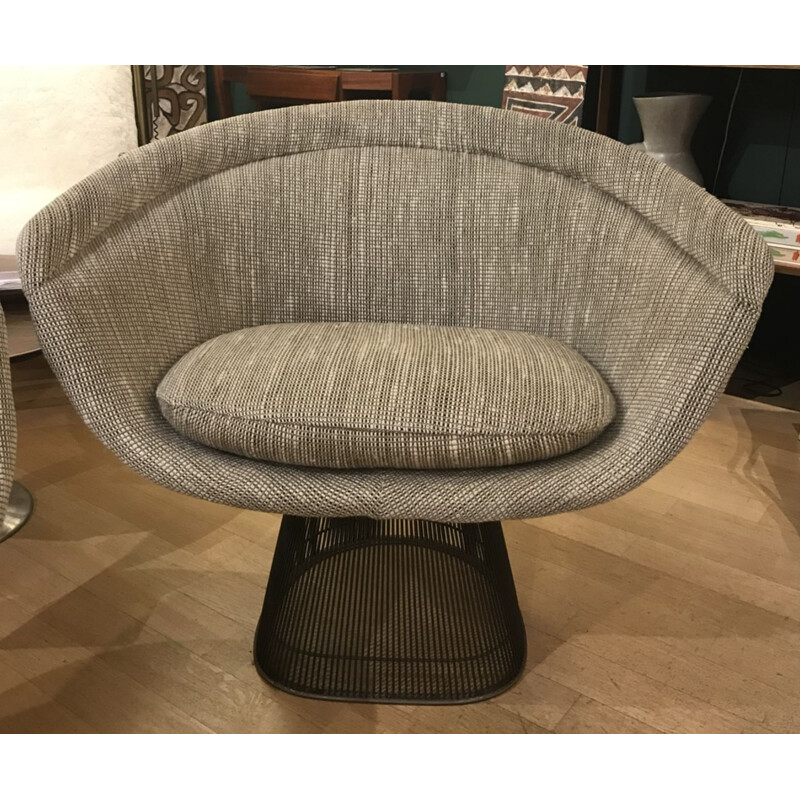 Pair of vintage armchairs by Warren Platner in gray cotton 1960