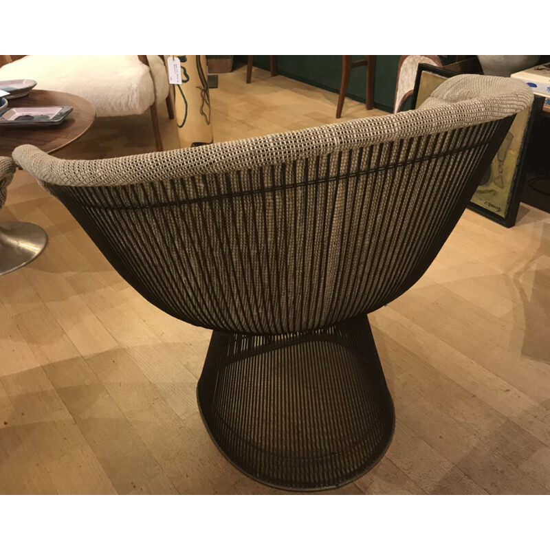 Pair of vintage armchairs by Warren Platner in gray cotton 1960