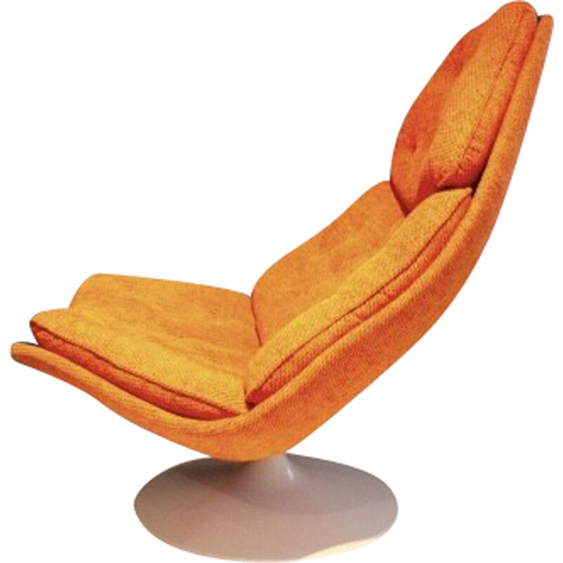 Swivel chair in orange fabric and wood, Geoffrey HARCOURT - 1960s