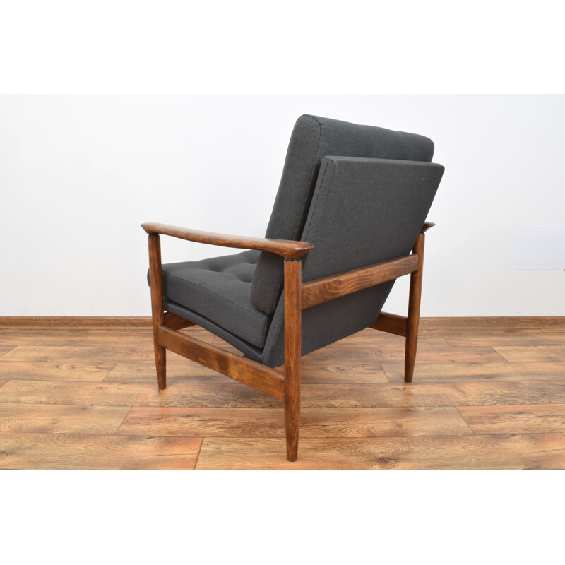 Vintage black polish armchair in beechwood 1960s