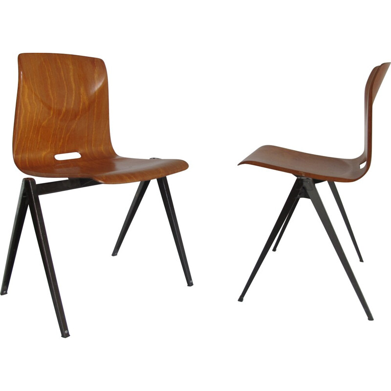 Pair of industrial chairs in wood and steel - 1960s