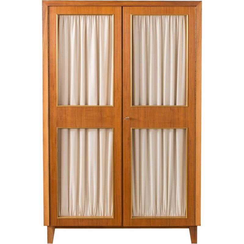 Vintage wardrobe for Musterring in walnut and with curtains 1950s