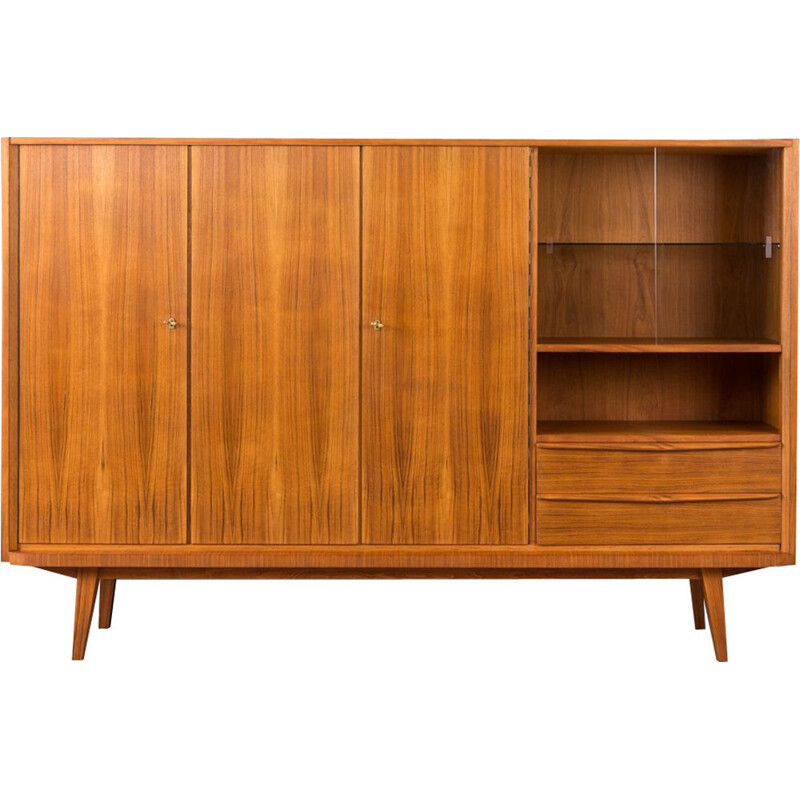 Vintage german sideboard in walnut and glass 1960