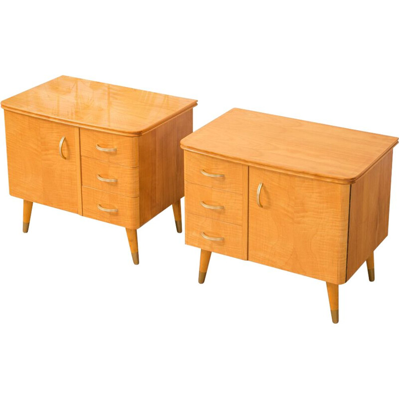Set of 2 vintage bedside tables in cherrywood 1950