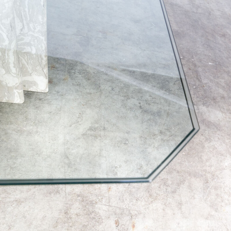 Vintage marble coffee table with glass top 1980