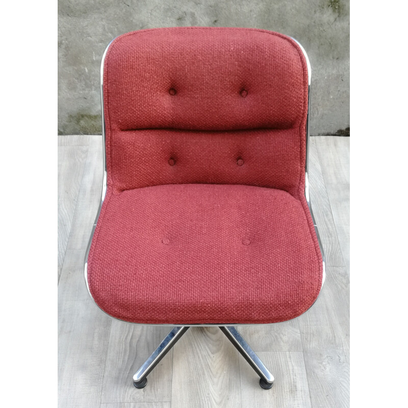 Vintage armchair by Pollock in metal and red fabric 1970