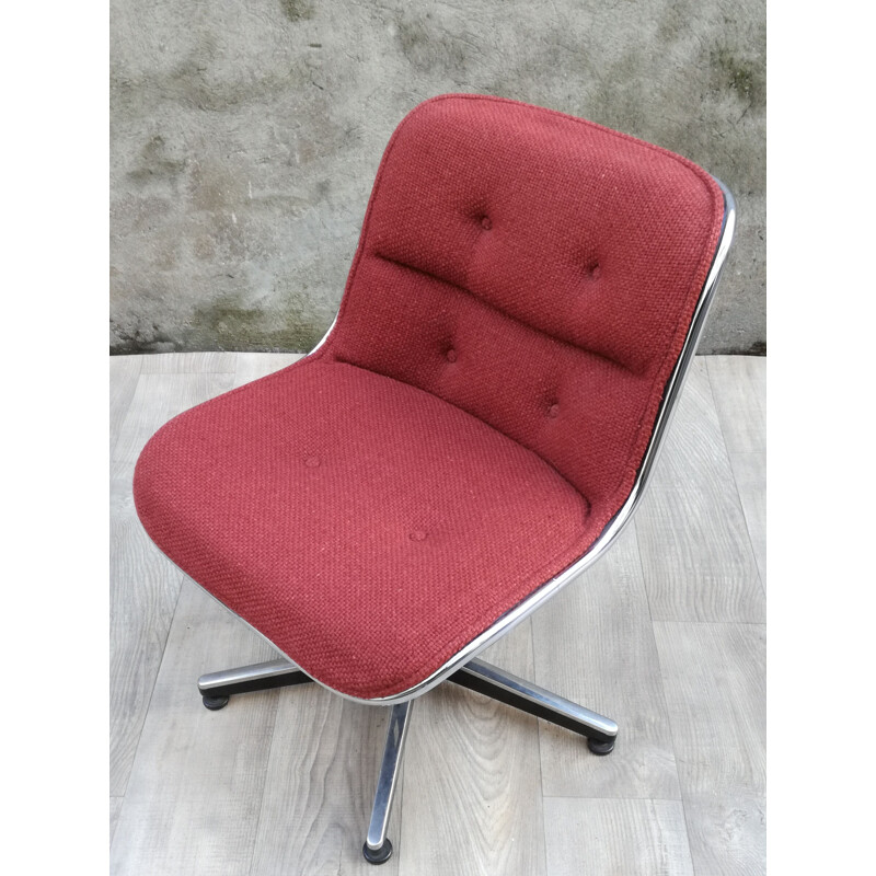 Vintage armchair by Pollock in metal and red fabric 1970