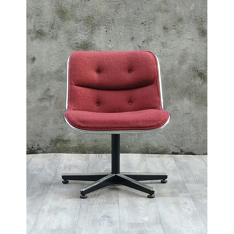 Vintage armchair by Pollock in metal and red fabric 1970