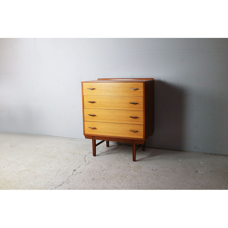 Vintage french chest of drawers in teak and brass 1970