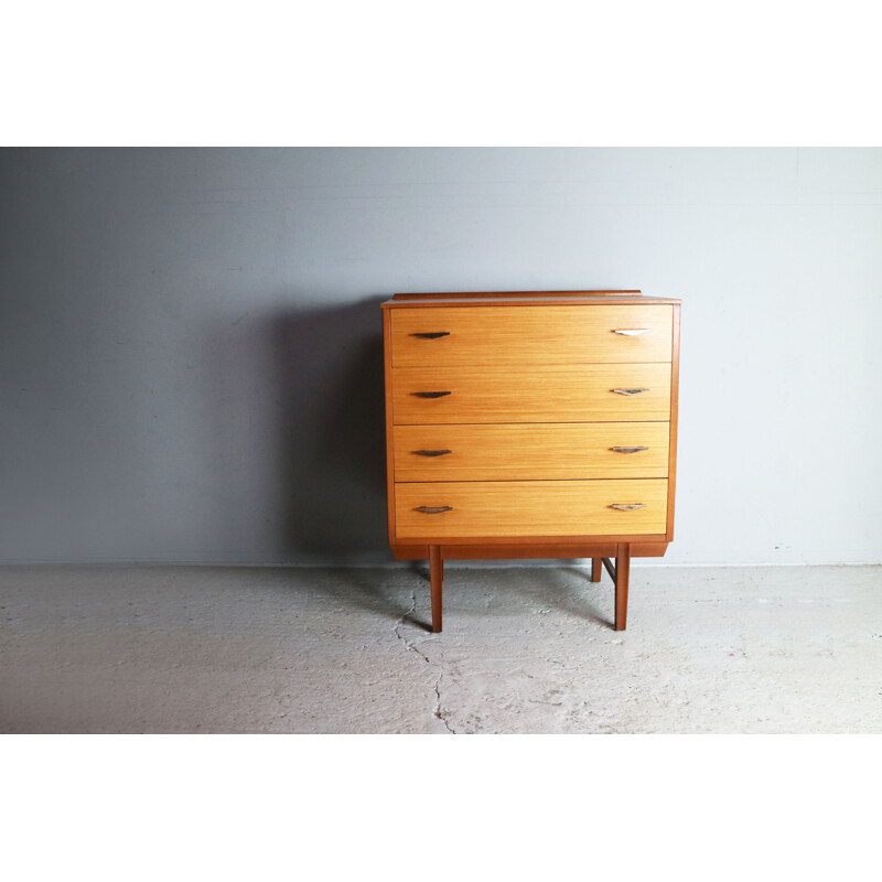 Vintage french chest of drawers in teak and brass 1970