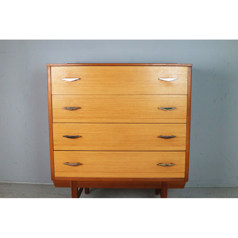 Vintage french chest of drawers in teak and brass 1970