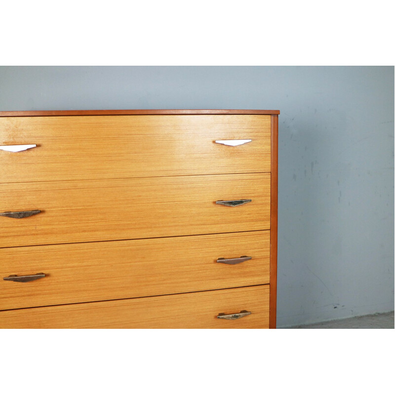 Vintage french chest of drawers in teak and brass 1970