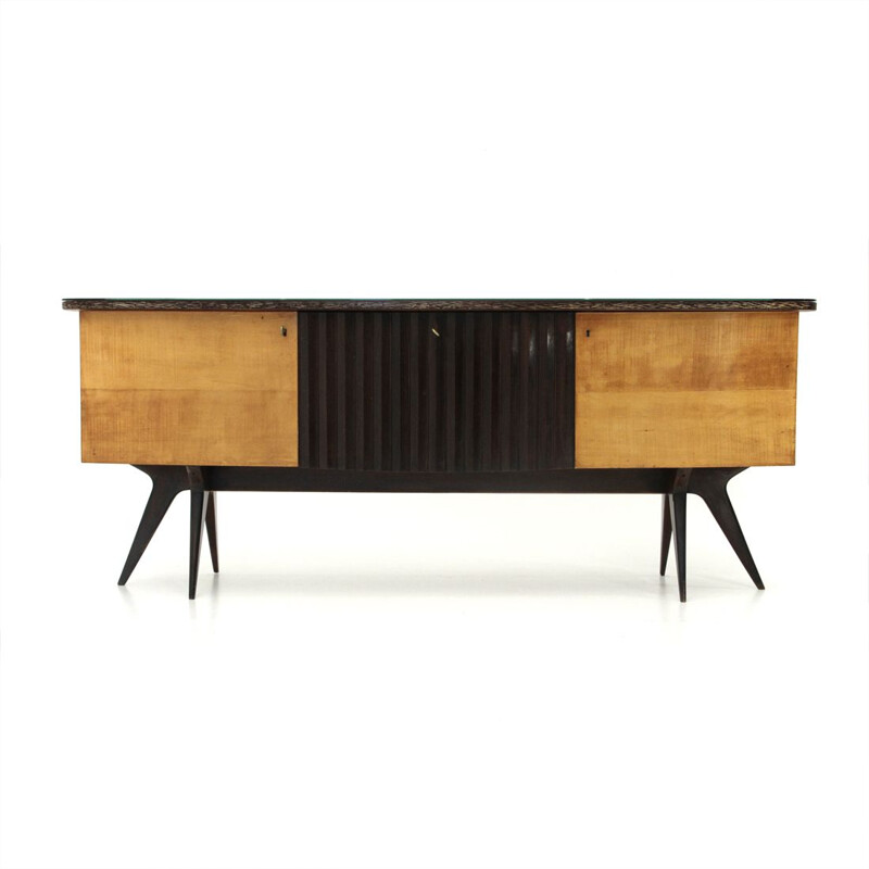 Vintage Italian sideboard in wood and glass