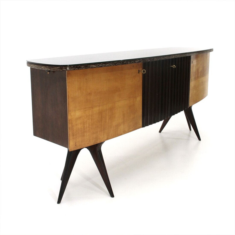 Vintage Italian sideboard in wood and glass