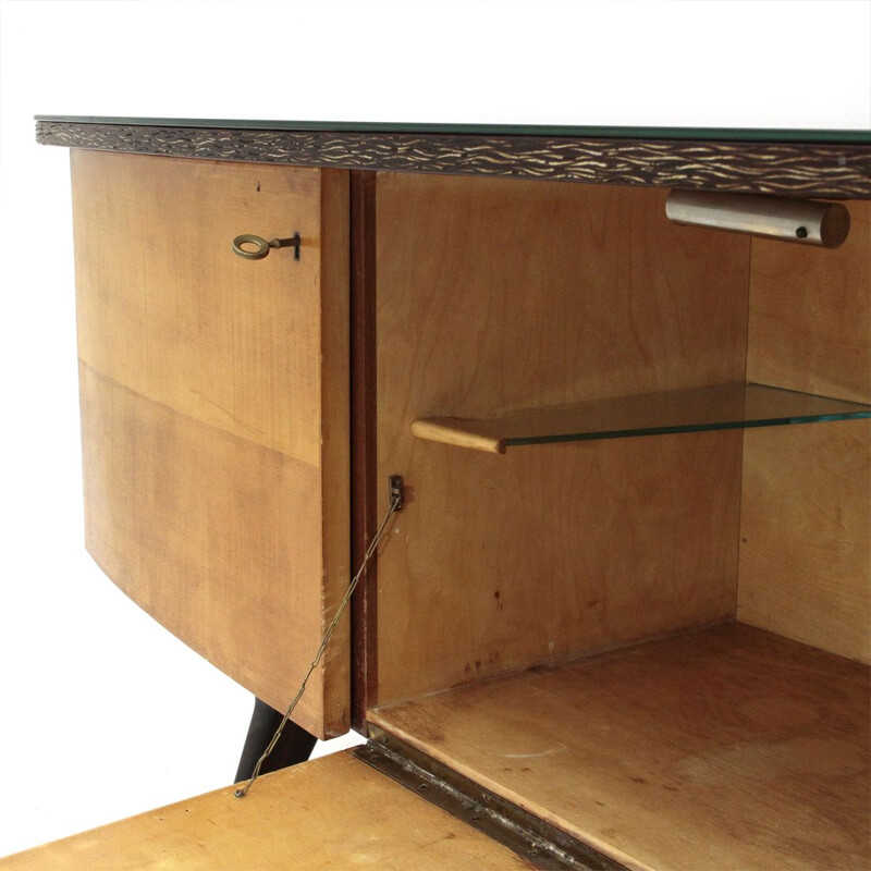 Vintage Italian sideboard in wood and glass