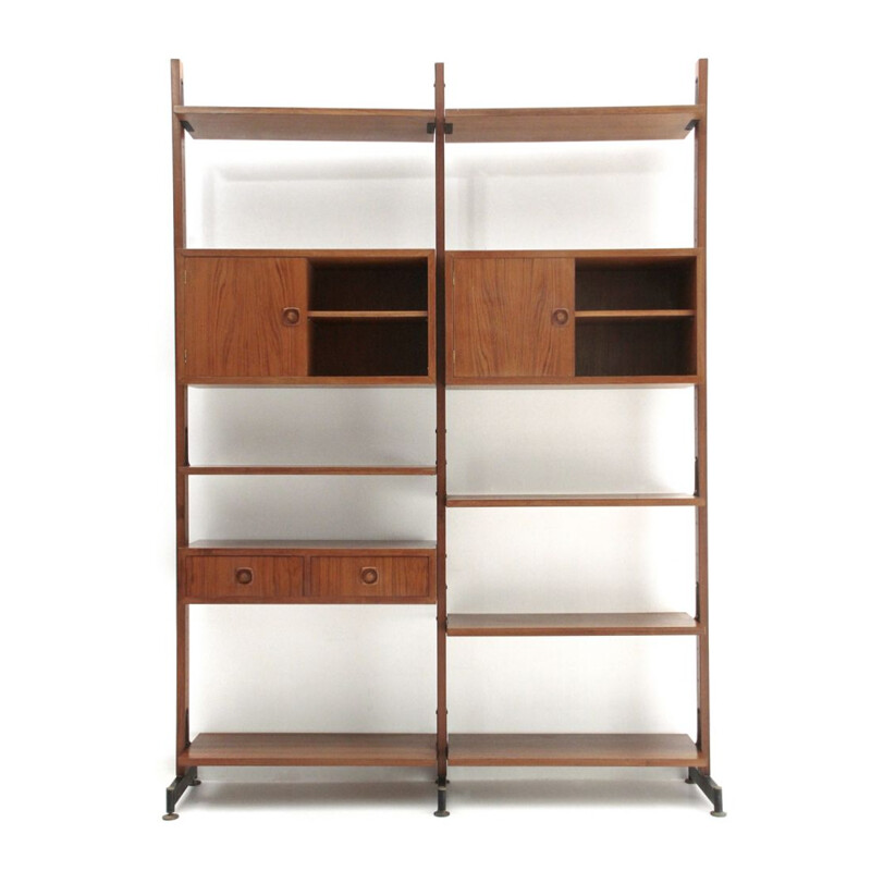 Italian wall bookshelf in teak