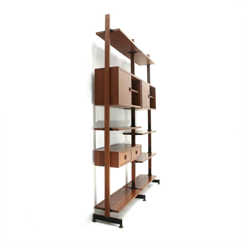 Italian wall bookshelf in teak